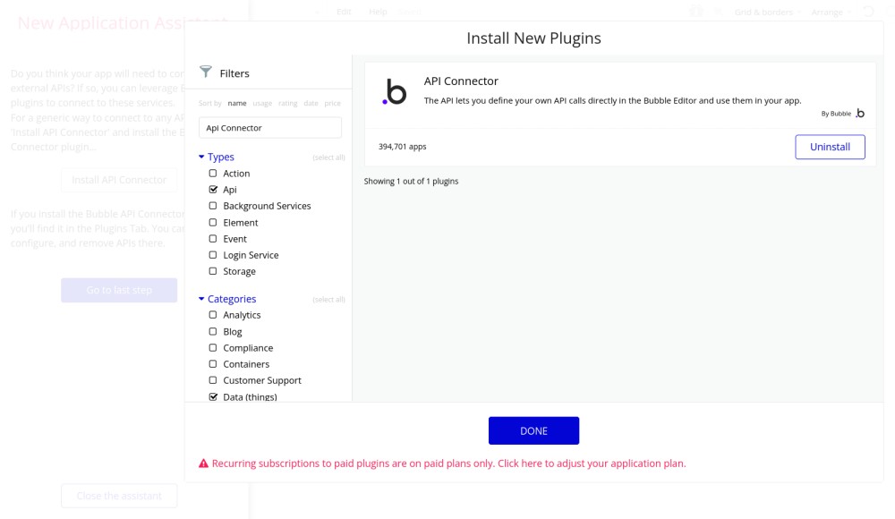Bubble.io install API connector