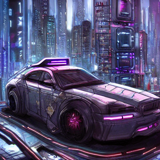 A concept art of a cyberpunk car, generated by Stable Diffusion