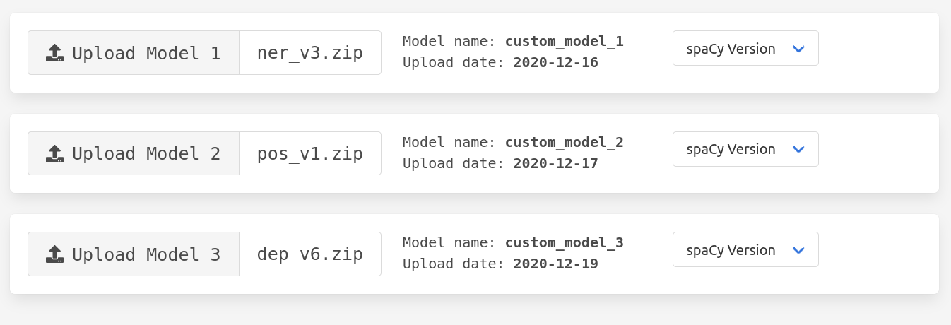 Upload custom Natural Language Processing models
