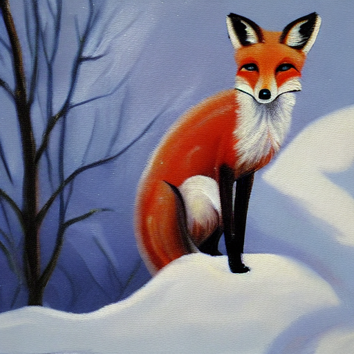 Fox in the snow, generated by Stable Diffusion