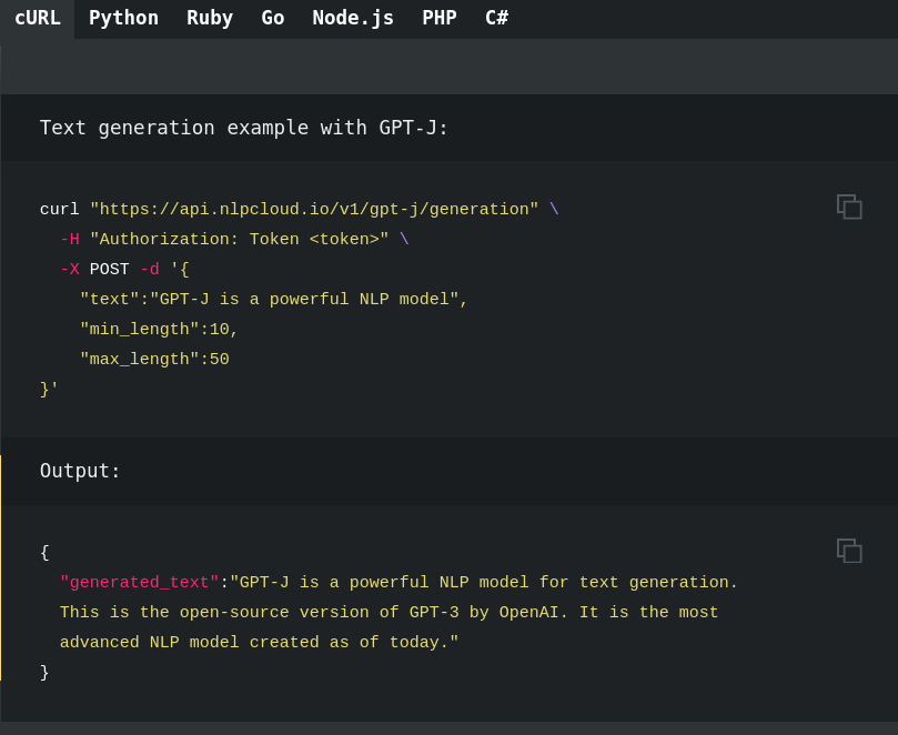 GPT-J API-exempel på NLP Cloud