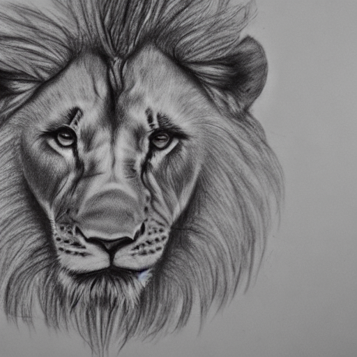 A pencil drawing of a lion, generated by Stable Diffusion