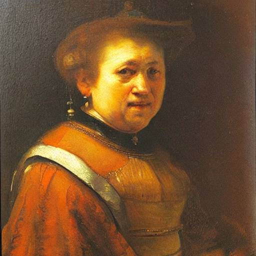 An oil painting of a woman made by Rembrandt, generated by Stable Diffusion